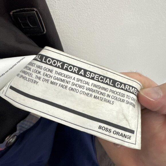 Hugo Boss Orange Men’s Lamb Leather Jacket Brown Size 38 Moto Plaid Lined Zip - Picture 11 of 12